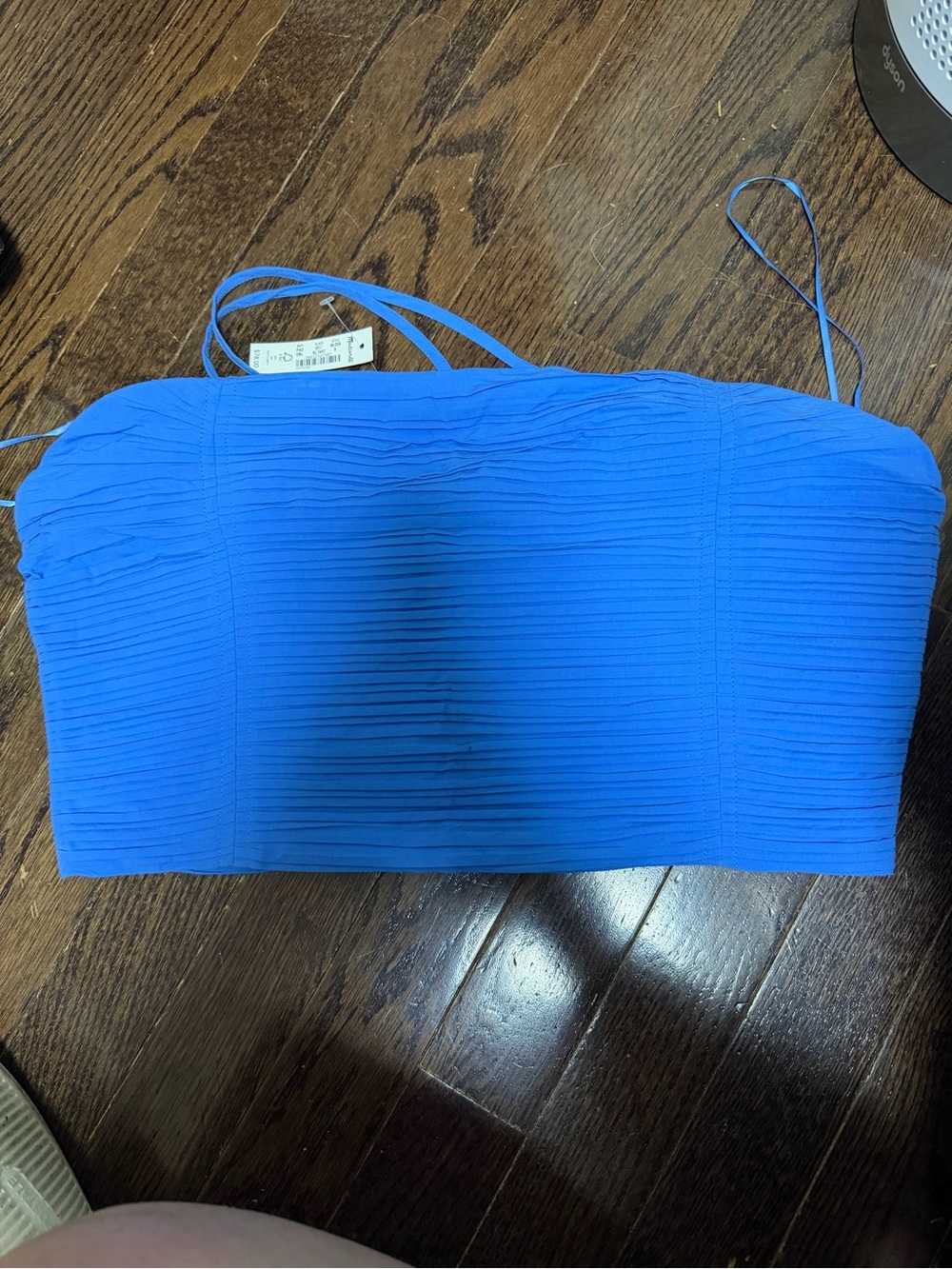 Madewell Electric Blue Strapless Pleated Crop Top